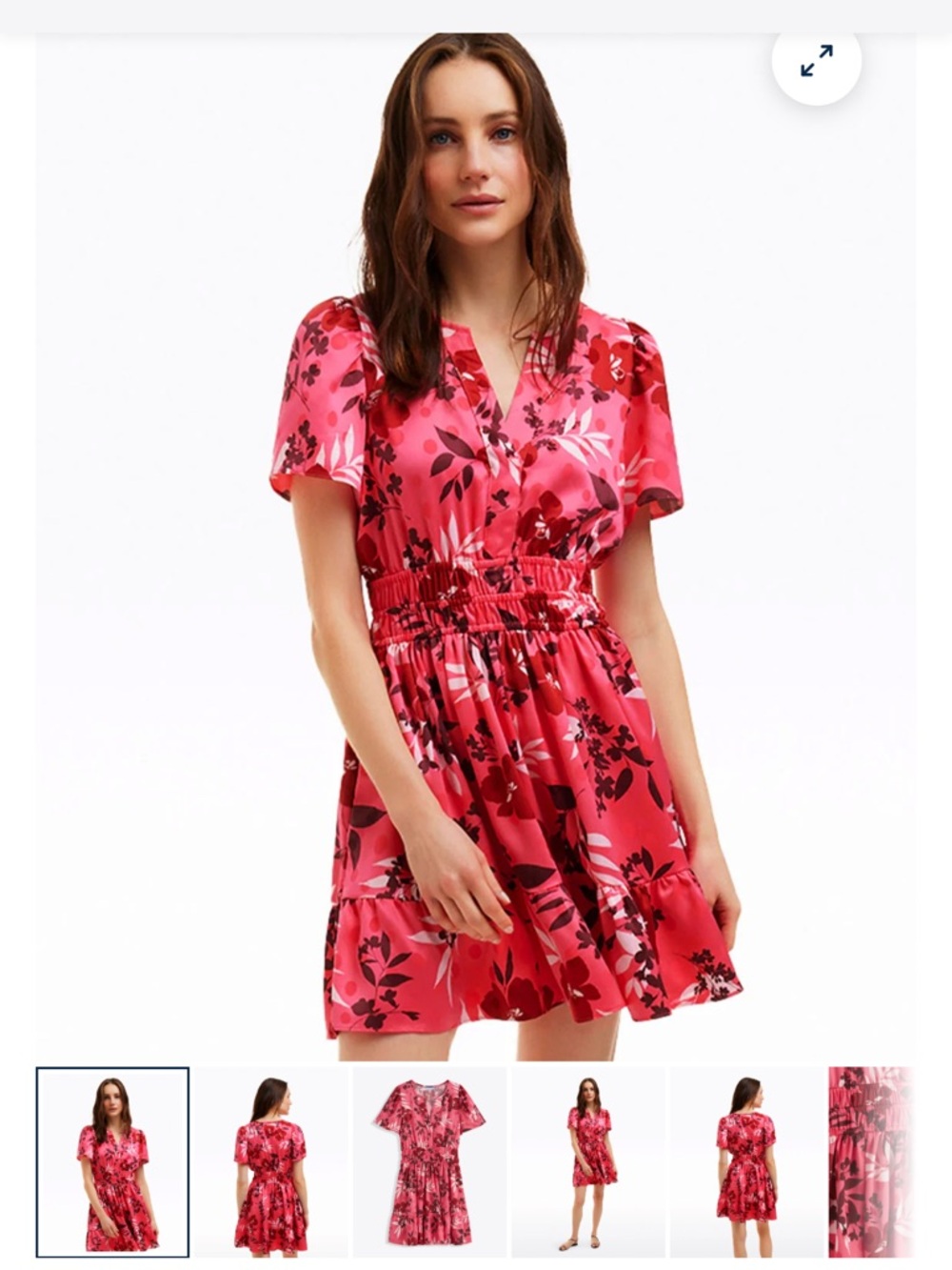 Draper James Pink Short Sleeve V-Neck Smocked-Waist Dress NWT